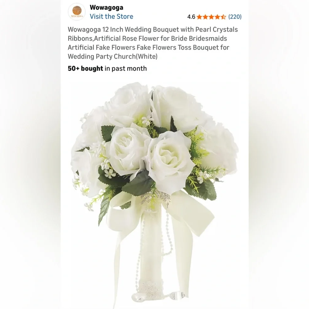 New White Wedding Bouquet Faux Roses Bride Photo Shoots 12